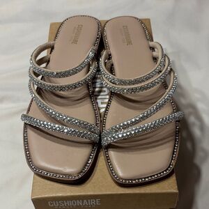 Women's Nude Crystal Strappy Slide Sandals